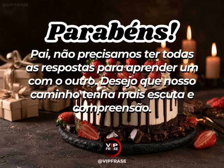 Mensagem de aniversário para pai sobre aprendizado mútuo e escuta, com paisagem de ambiente acolhedor.
