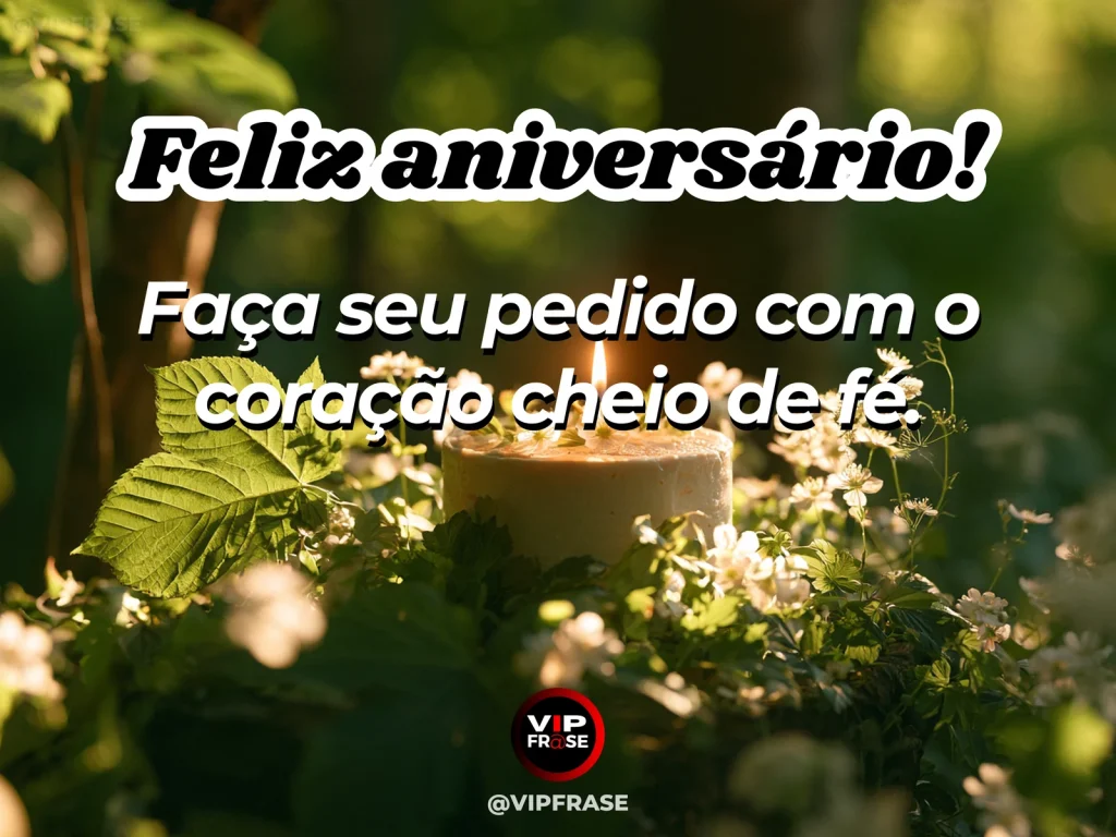 Mensagem de aniversário para WhatsApp sobre fé, com birthday cake with one luminous candle and soft golden morning sunlight.