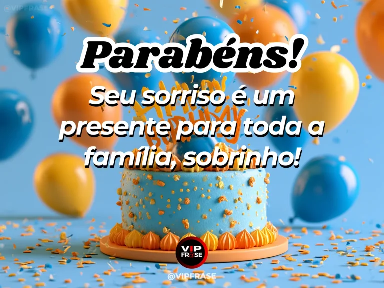 Mensagem de aniversário para sobrinho sobre felicidade, com sunlit balloons and cheerful confetti outdoors.