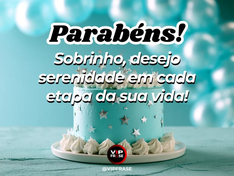 Mensagem de aniversário para sobrinho sobre paz, com calm blue lake beneath clear morning skies.