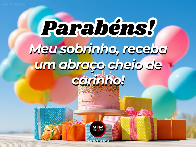 Mensagem de aniversário para sobrinho sobre carinho, com warm sunlit garden bench and a wrapped gift.