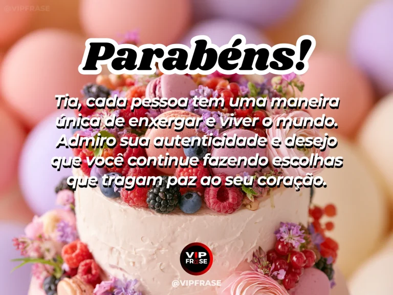Mensagem de aniversário para tia sobre autoestima, com flor vibrante e singular entre outras flores coloridas.