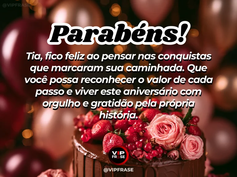Mensagem de aniversário para tia sobre sucesso, com caminho ascendente com flores coloridas e panorama ensolarado.