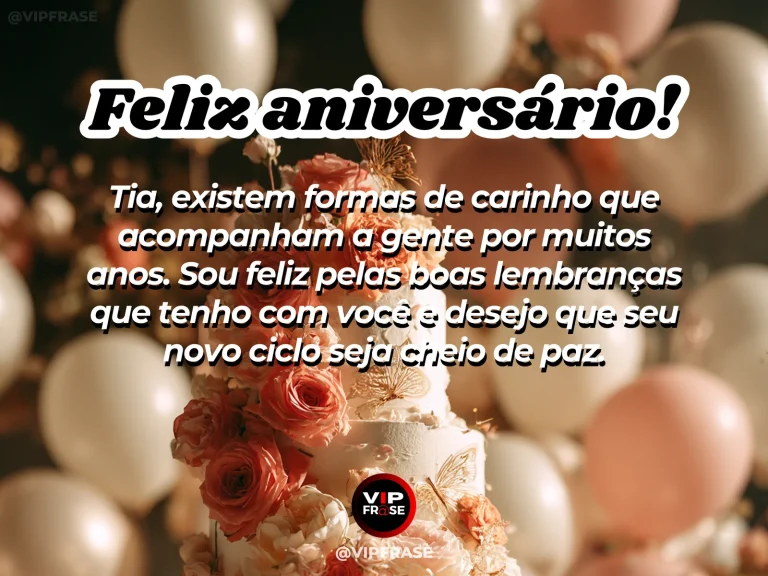 Mensagem de aniversário para tia sobre carinho, com caminho florido junto a antiga casa familiar restaurada.