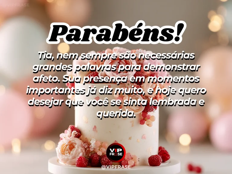 Mensagem de aniversário para tia sobre carinho, com duas xícaras de chá em varanda florida ensolarada.