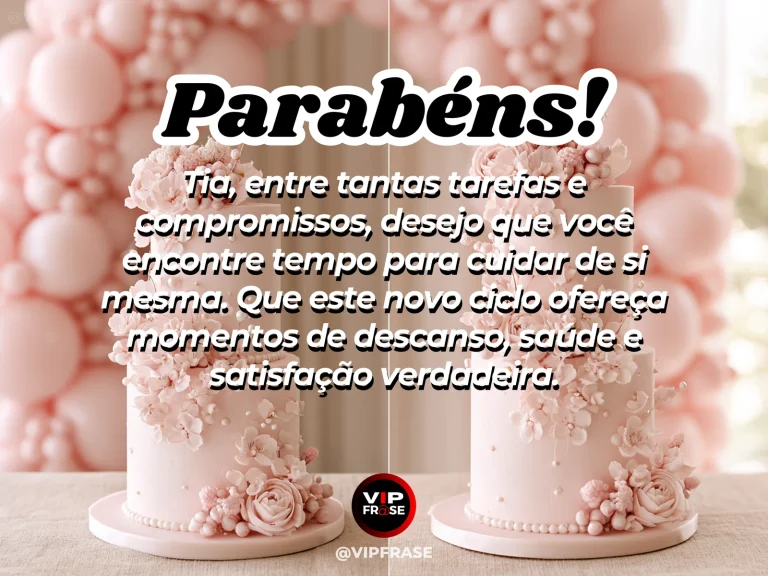 Mensagem de aniversário para tia sobre paz, com rede vazia em varanda tropical florida com luz suave.