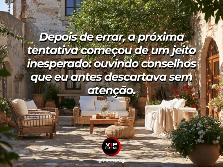 Mensagem de recomeço sobre ouvir orientações antes de refazer uma tentativa, em duas cadeiras em pátio ensolarado com caderno limpo na mesa.