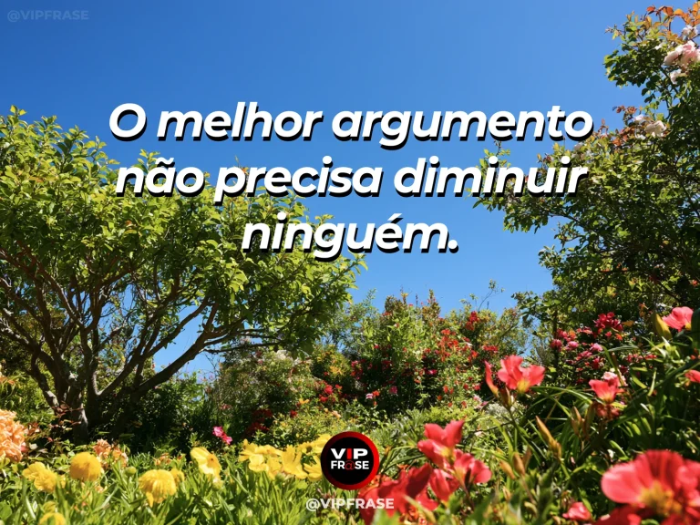 Mensagem de sabedoria sobre discutir com respeito, com flores de cores diferentes compartilhando um vaso.