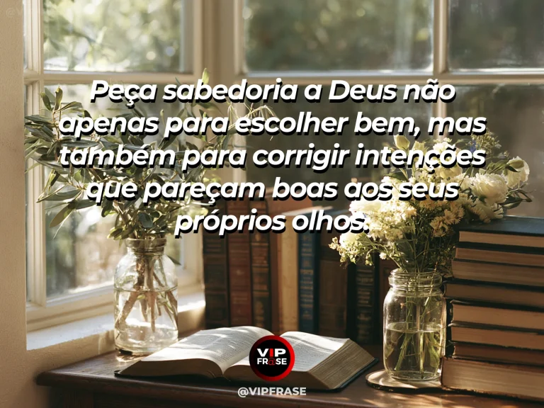 Mensagem de sabedoria sobre deus e a sabedoria das intenções, com livro de capa lisa aberto sem letras ao lado de jardim iluminado.