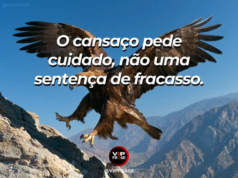 Mensagem de força sobre cansaço não é fracasso, com águia descansando sobre uma rocha alta diante das montanhas.