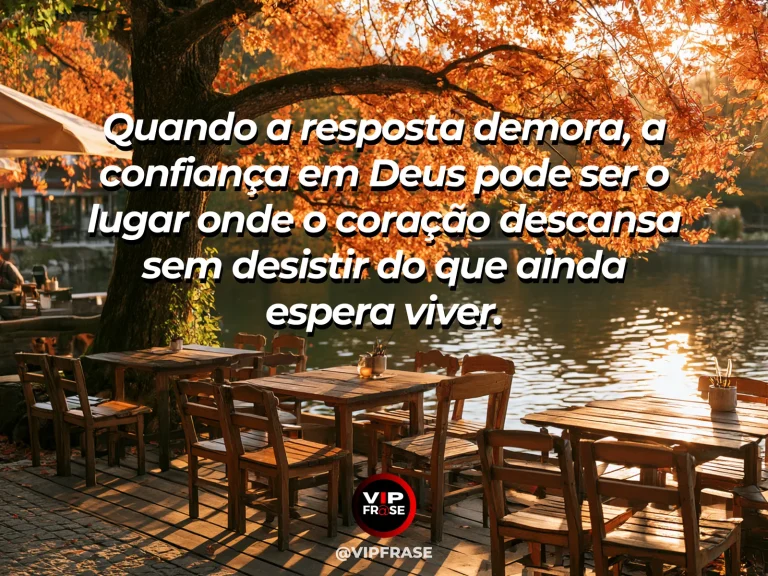 Mensagem sobre confiar em Deus durante a espera com lago calmo e píer.