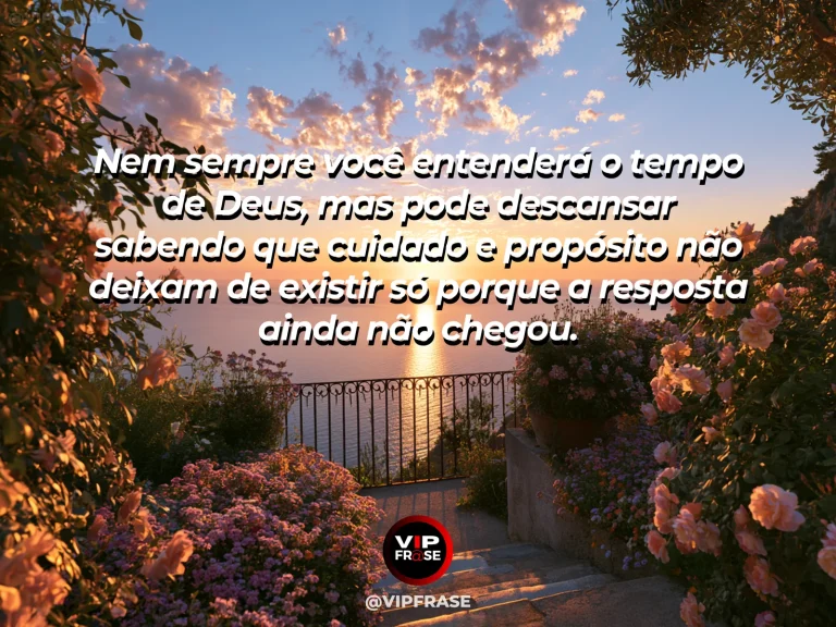 Mensagem sobre o tempo de Deus, com campo de lavanda ao entardecer.