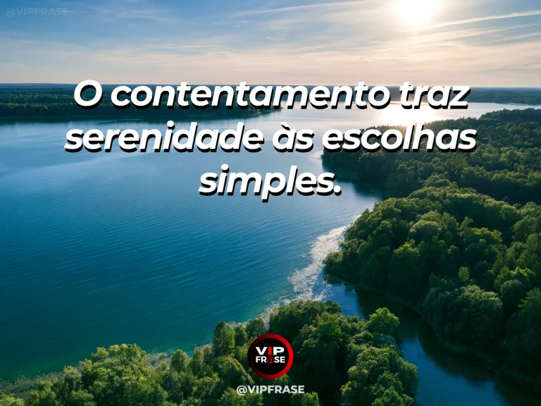 Arte com frase de paz sobre contentamento, em cenário de natureza e luz suave.