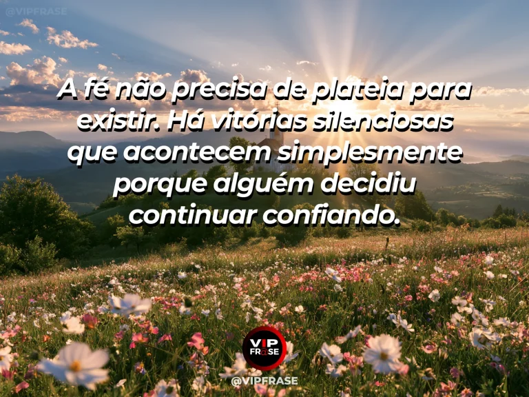 Frase de fé com colina com flores silvestres e pequena trilha sob céu luminoso.
