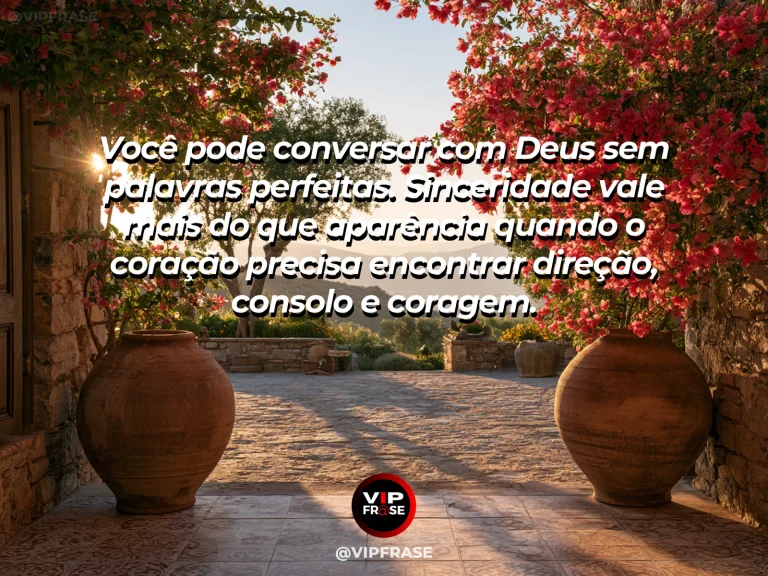 Mensagem sobre conversar com Deus com sinceridade, em terraço ao amanhecer.