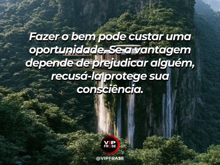 Mensagem de coragem sobre recusar oportunidades que exigem prejudicar outras pessoas, com uma janela aberta revela flores em meio a um edifício austero.