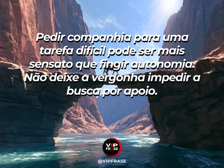 Mensagem de coragem sobre aceitar ajuda diante de tarefas difíceis, com uma raposa avalia frutos brilhantes perto de trilha íngreme.