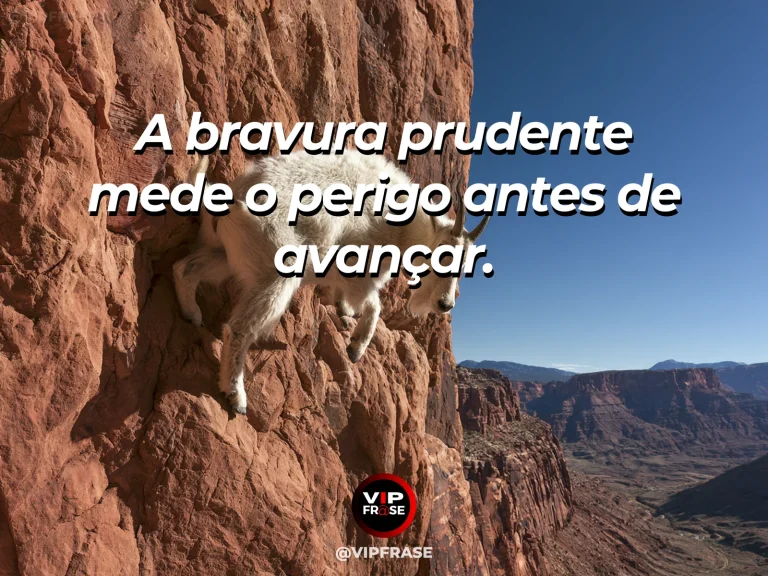 Arte com frase de coragem sobre bravura acompanhada de prudência, em cenário de observing a deep icy ravine from a safe snowy ledge.