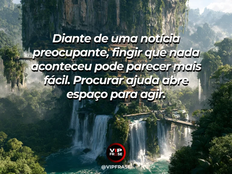 Arte com frase de coragem sobre buscar ajuda diante da preocupação, em cenário de mountain sanctuary beyond a sturdy wooden bridge in a bright valley.