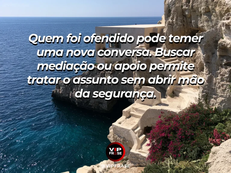 Frase sobre coragem e buscar apoio para uma conversa difícil, com cena de two well spaced benches in a peaceful garden surrounded by protective stone walls.