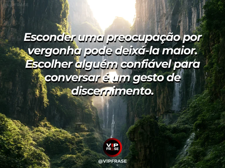 Mensagem sobre coragem para compartilhar preocupações, com caminho de pedra sobre rio depois de chuva.