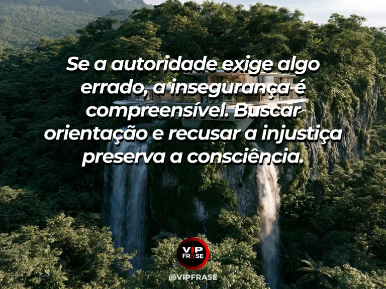 Arte com frase de coragem sobre consciência diante de ordens erradas, em cenário de tree facing an immense fortress on a high rocky plateau.