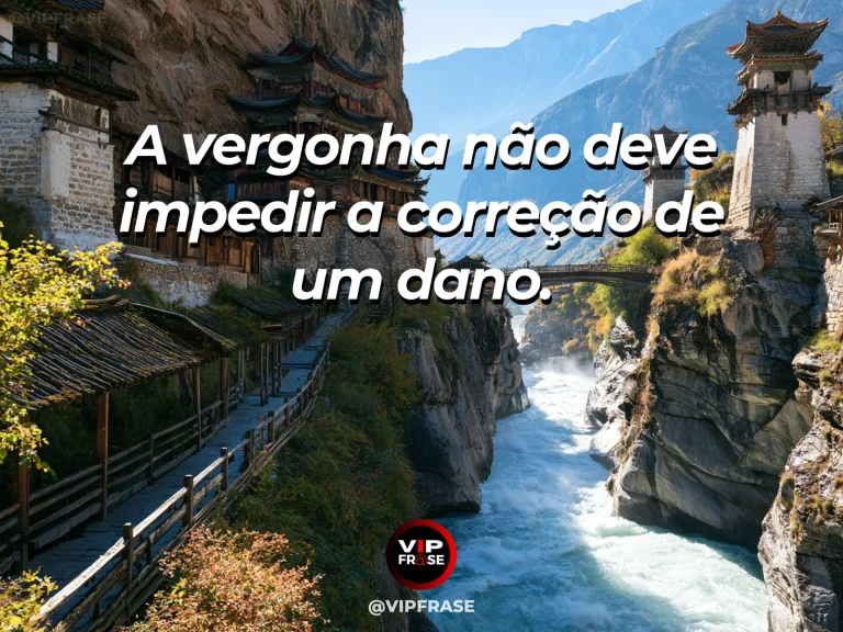 Frase sobre coragem e corrigir o dano, com cena de artisans restoring a weathered stone bridge above an emerald river in bright daylight.
