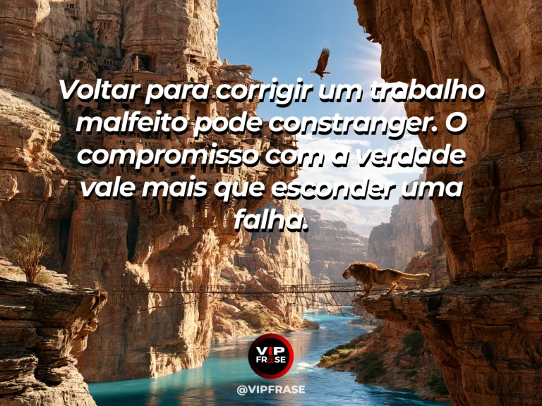 Mensagem de coragem sobre corrigir um trabalho em vez de esconder erros, com dois caminhos naturais contornam um cânion de pedra vermelha.