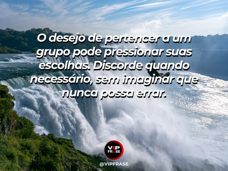 Frase sobre coragem e discordar do grupo com humildade, com cena de one graceful deer steps aside from a herd near a serene mountain river at daybreak.