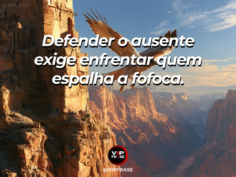 Mensagem de coragem sobre interromper a fofoca para defender alguém ausente, com uma ave protege outra menor em meio a uma revoada.