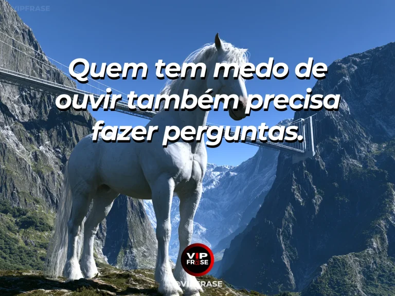 Mensagem de coragem sobre fazer perguntas difíceis e escutar respostas, com dois cavalos se observam numa campina silenciosa.