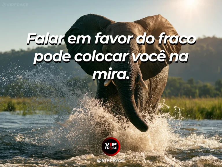 Mensagem de coragem sobre defender quem tem menos poder, com grande elefante protege um filhote em campo aberto.