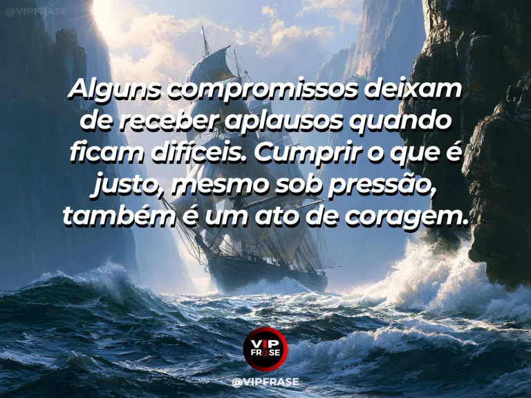 Mensagem sobre coragem e compromisso, com ponte de pedra atravessando vale nevado.