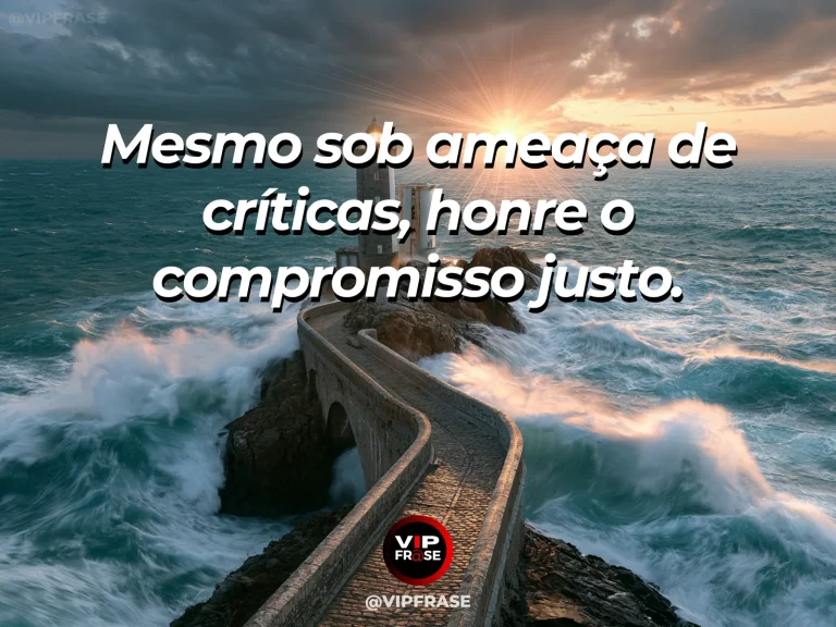 Mensagem sobre coragem para cumprir a palavra sob críticas, com caminho de pedra até farol antigo em meio ao vento.