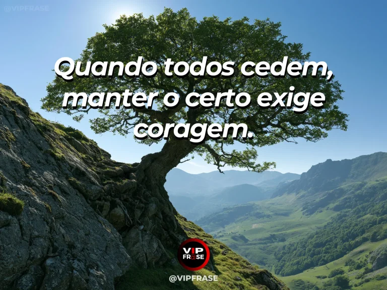 Mensagem de coragem e firmeza, com jacarandá florido resistindo ao vento em uma colina.