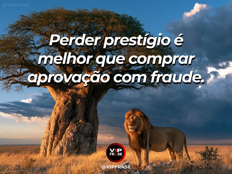 Mensagem sobre coragem para recusar vantagens desonestas, com leão sob céu dourado sem rugir diante da savana.