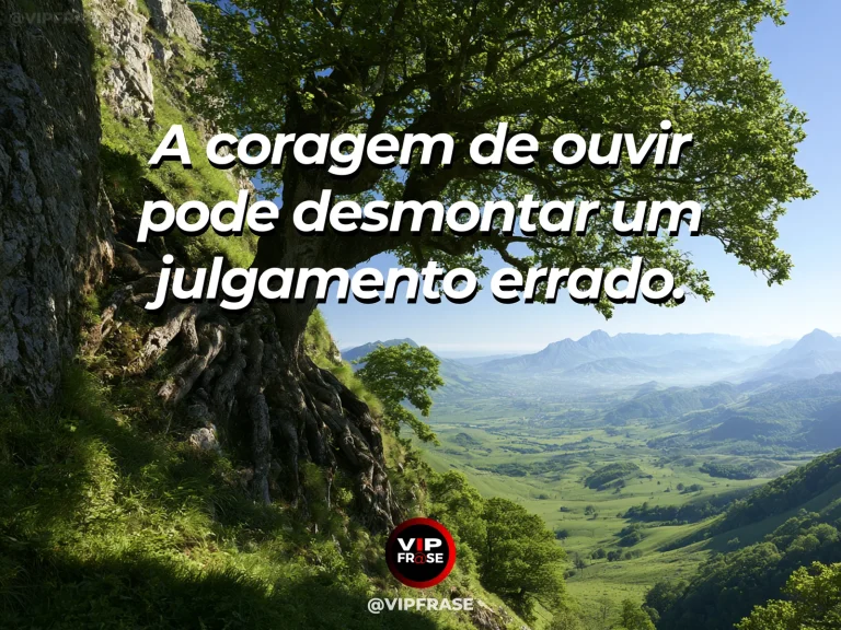 Frase sobre coragem e ouvir antes de julgar, com cena de two deer standing still in a vibrant woodland clearing with warm light.
