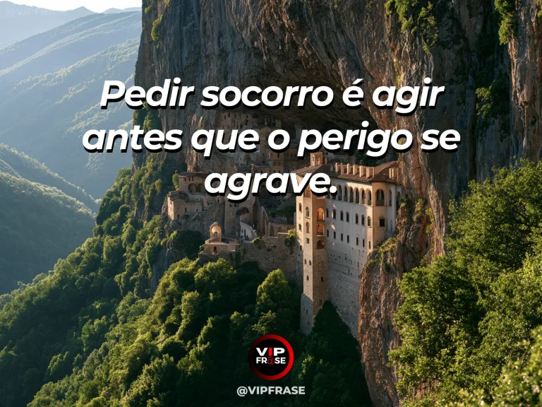 Frase sobre coragem e pedir socorro a tempo, com cena de a mountain rescue cabin warmly lit beside a safe alpine trail at twilight.