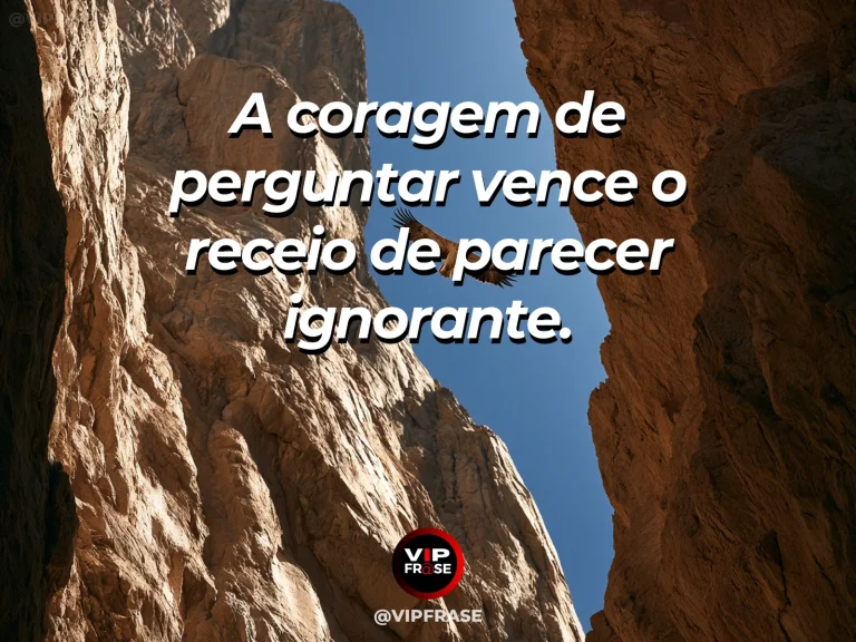 Frase sobre coragem e perguntar sem vergonha, com cena de an eagle cautiously examining a new mountain route from a sunlit ridge.