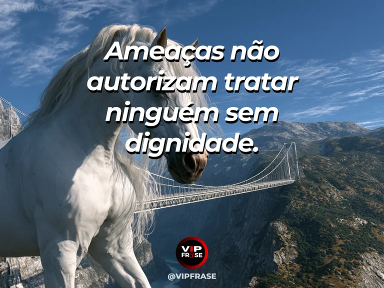 Mensagem sobre coragem para preservar dignidade, com cavalo negro sereno diante de antiga fortaleza.