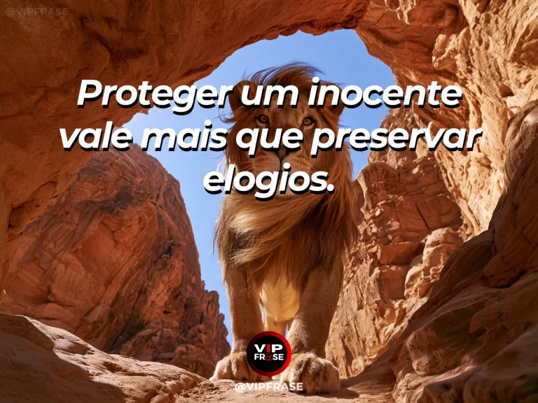 Frase sobre coragem e proteger um inocente, com cena de a regal lion guarding a younger lion beside a huge baobab tree in golden daylight.