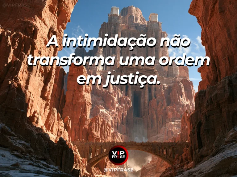Frase sobre coragem e questionar a intimidação, com cena de majestic stone fortress beneath threatening storm clouds with a sunlit path approaching.