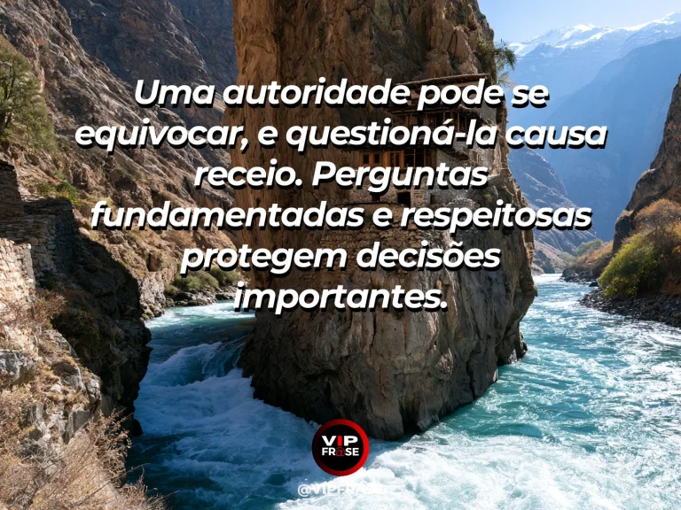 Frase sobre coragem e questionar com fundamento e respeito, com cena de an ancient mountain monastery connected to a valley by a carefully built stone bridge.