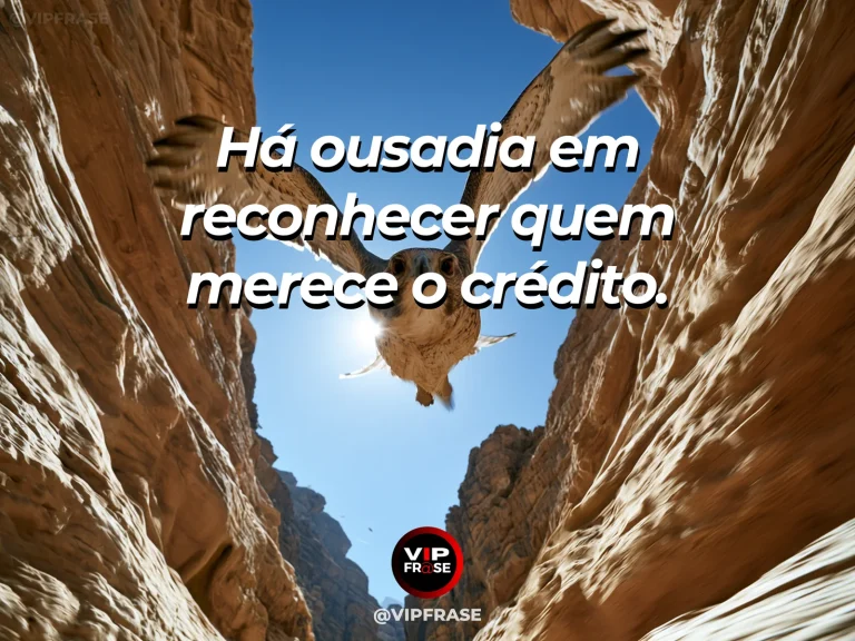 Arte com frase de coragem sobre reconhecer o mérito alheio, em cenário de together above a golden mountainous valley.