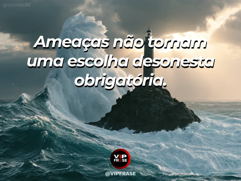 Arte com frase de coragem sobre resistir às ameaças, em cenário de remaining upright against immense waves beneath luminous skies.