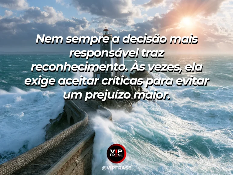 Arte com frase de coragem sobre responsabilidade sem reconhecimento, em cenário de lighthouse guarding a wild ocean coast in morning sunlight.