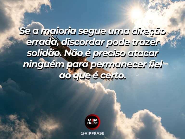Mensagem de coragem para discordar, com grous voando sob um pôr do sol colorido.