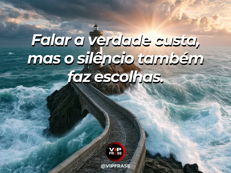 Mensagem sobre coragem para falar a verdade, com farol iluminando o mar entre nuvens abertas.