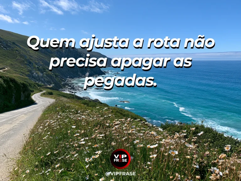 Frase sobre recomeço e corrigir a rota sem esquecer a experiência, em cena de caminho sinuoso no vale preservando marcas suaves do percurso anterior.