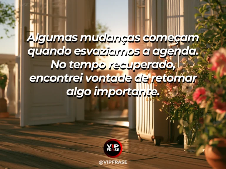 Mensagem sobre recomeço e recuperar tempo na agenda para retomar uma prioridade, com mesa organizada com calendário em branco e jardim ao fundo.